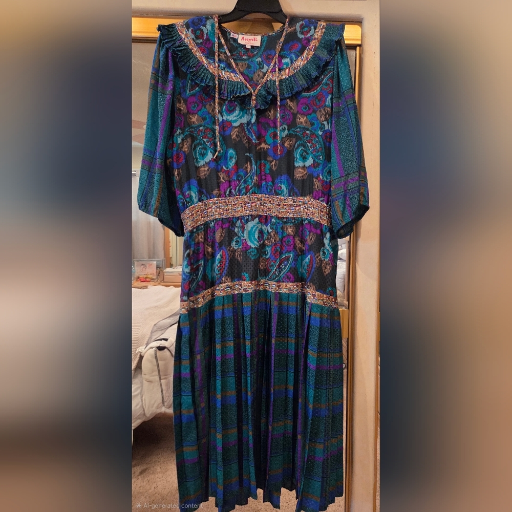 Vintage Assorti For Susan Freis Blue and Purple Maxi Dress
